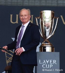 Rod Laver with the Laver Cup Trophy